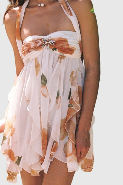 Takala Floral Halter Backless Mini Dress