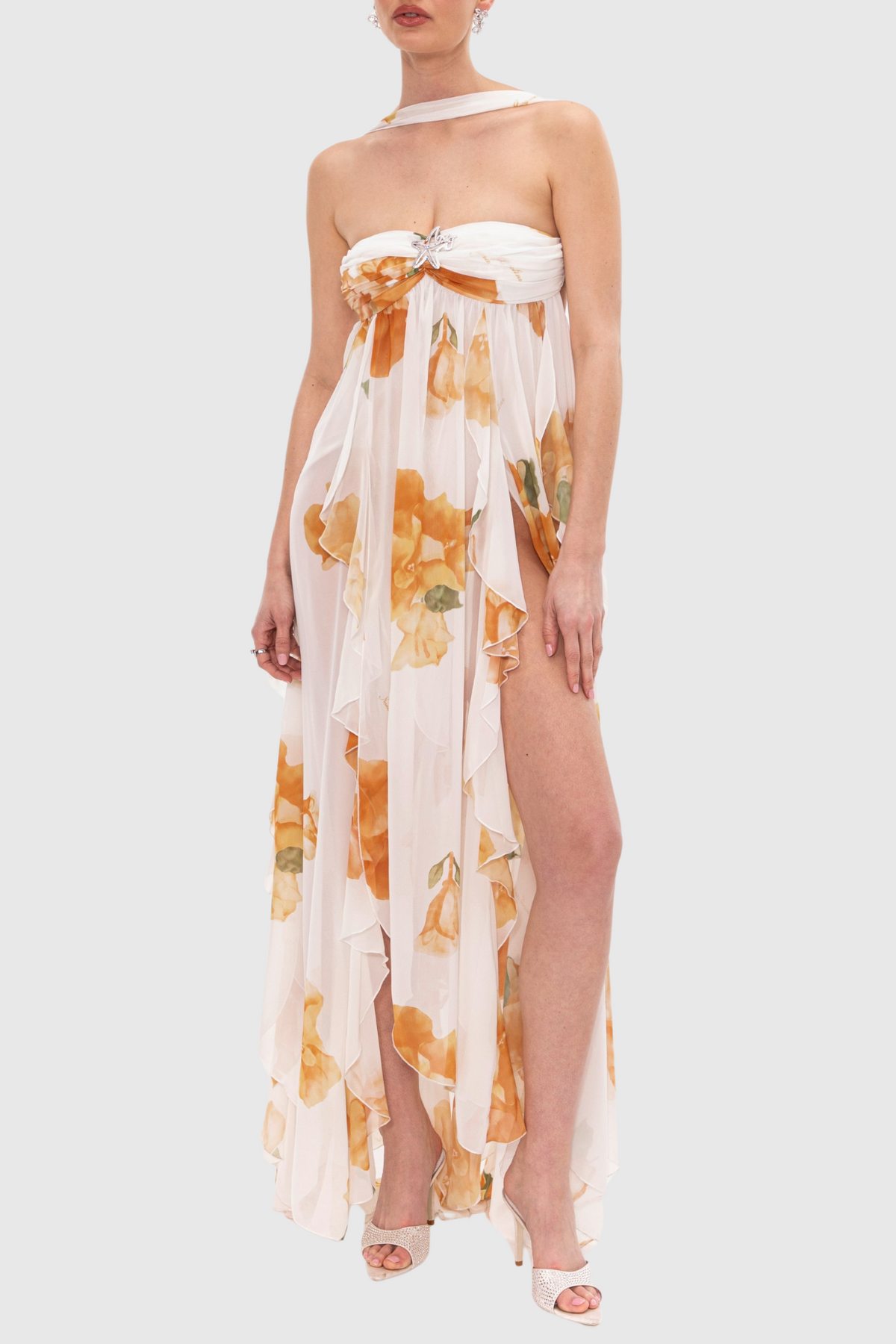 Takala Floral Halter Backless Split Maxi Dress