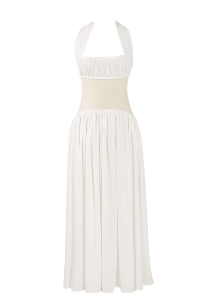 Tameron Halter Mesh Ruffle Maxi Dress