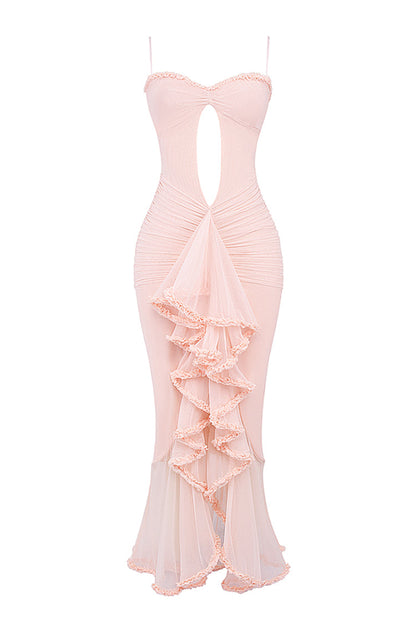 Taylor Ruffled Mesh Maxi Dress - Pink