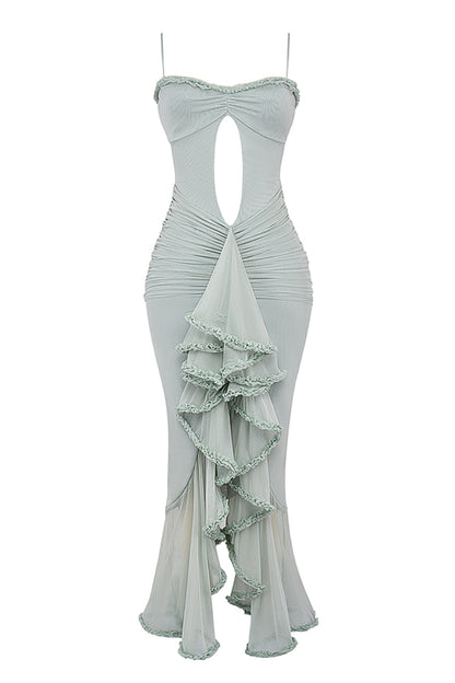Taylor Ruffled Mesh Maxi Dress - Blue
