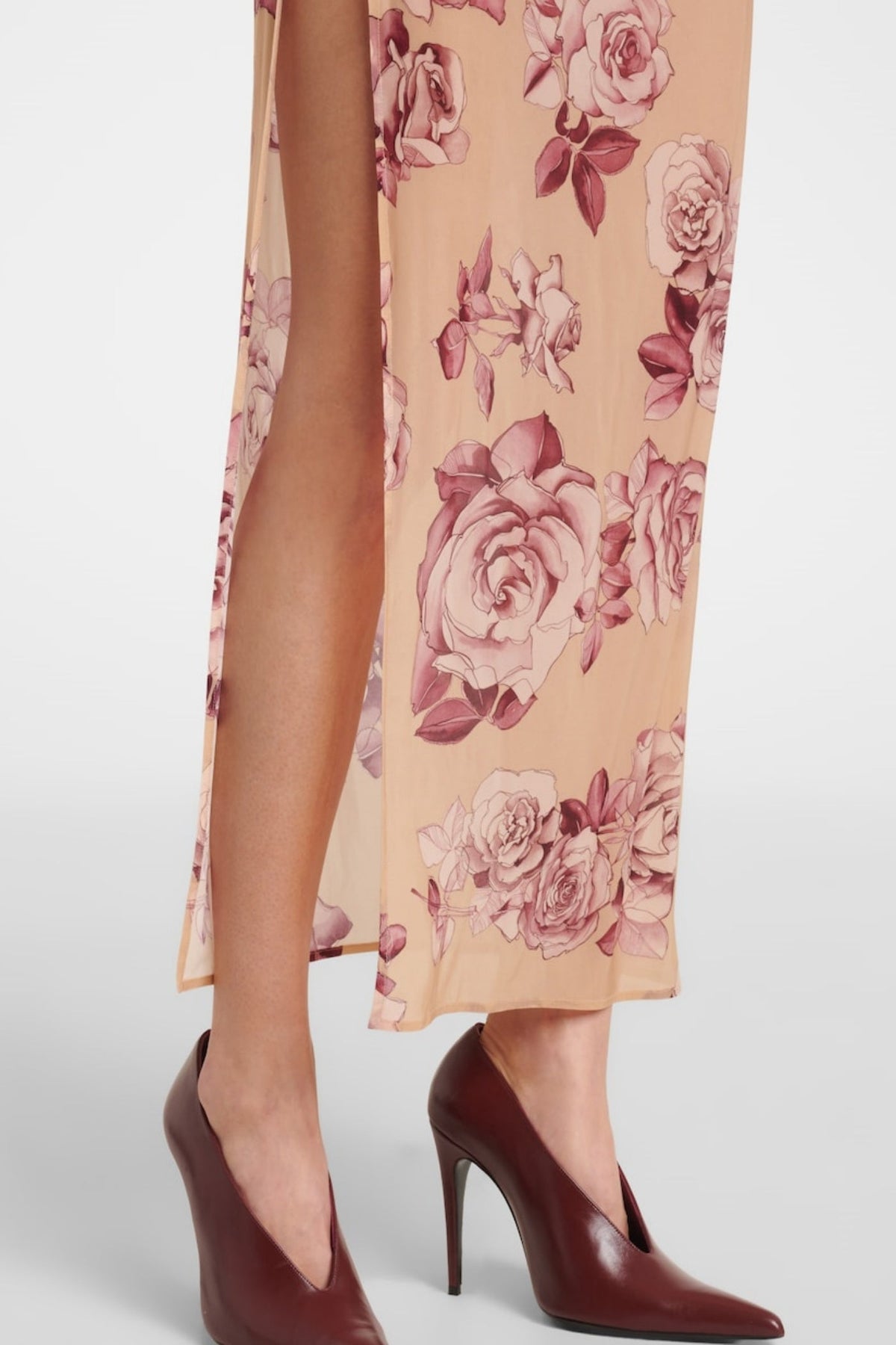 Floral Strapless Ruched Midi Dress
