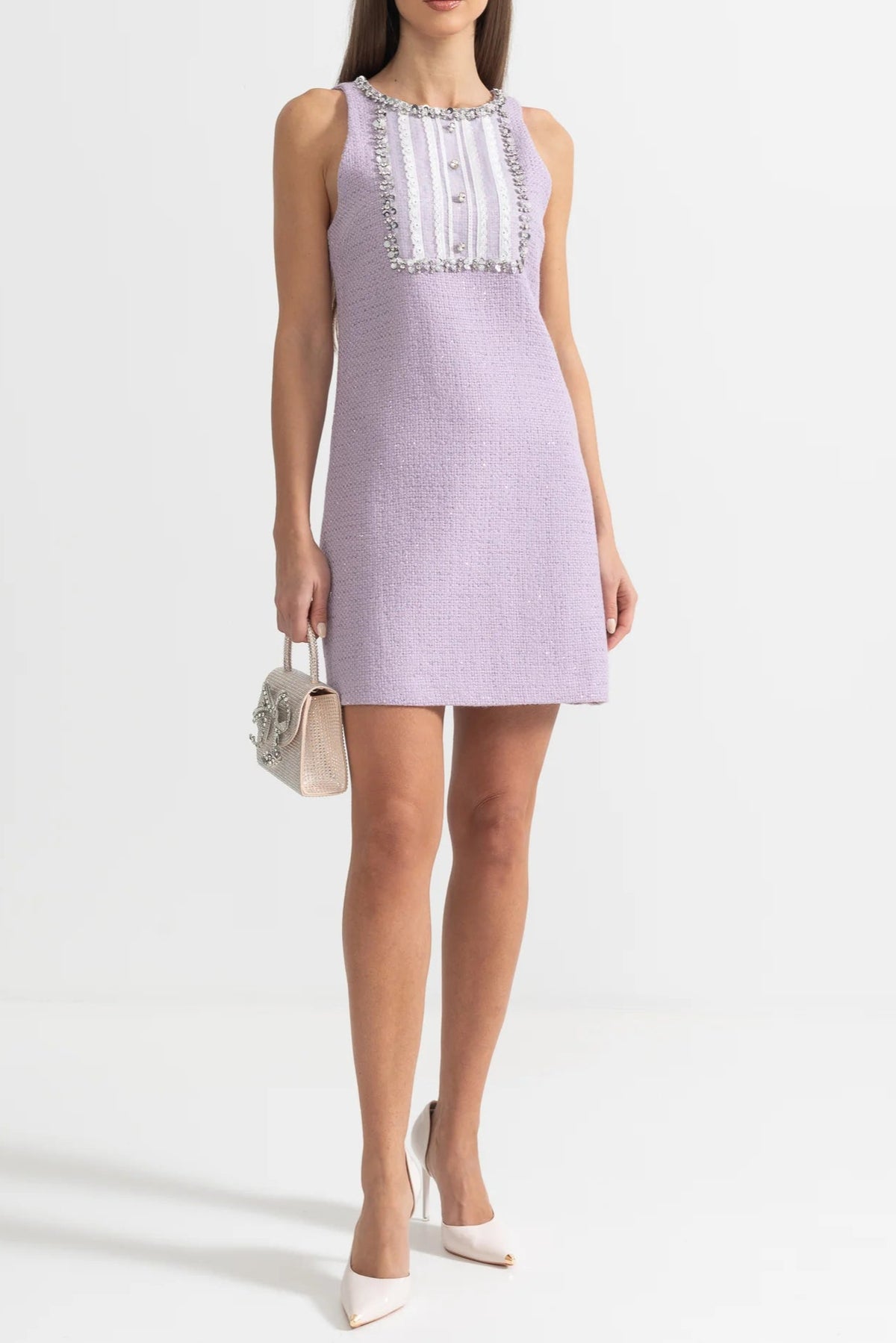Sequin Lace Embellishments Textured Mini Dress In Purple