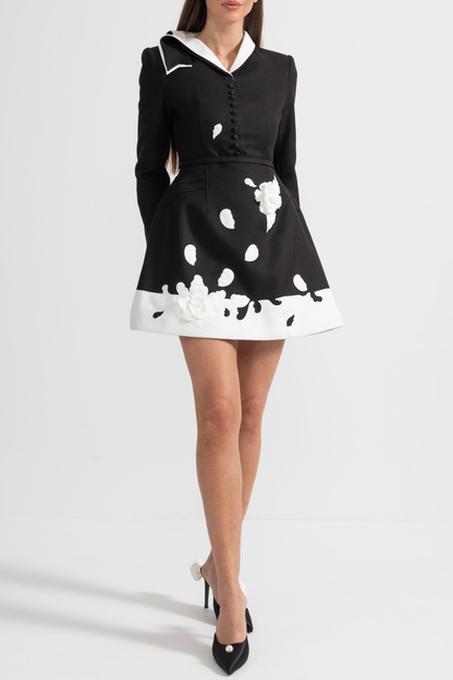 Tiaia Floral Appliqué Contrast Mini Dress - Black