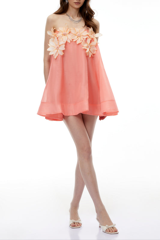 sabrina Off-Shoulder 3D Floral Mini Dress in pink