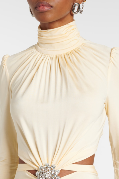 Trisa Crystal Embellished Cutout Maxi Dress - Yellow