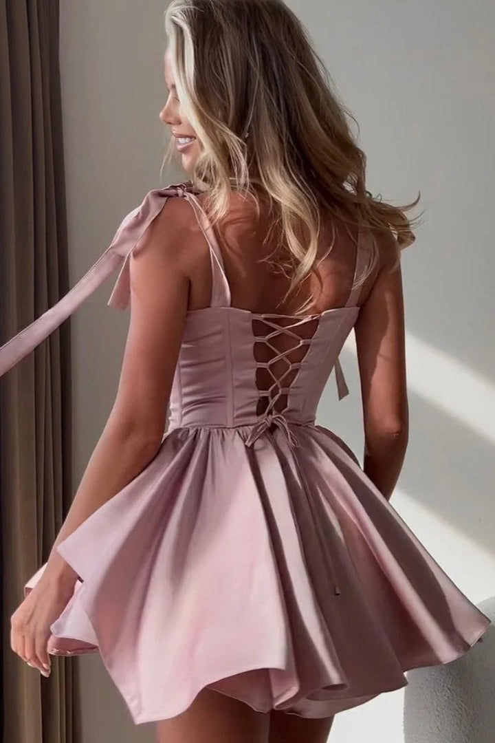 ruffle trim corset mini dress in pink
