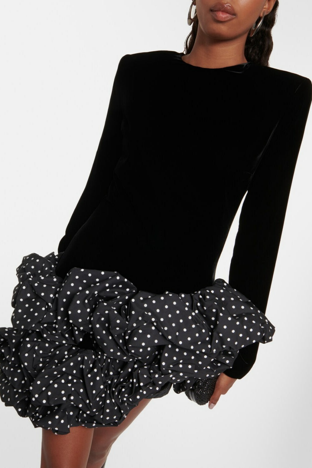 Ursula Velvet Ruffle Dot Mini Dress
