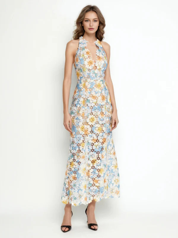 V-neck Side Split Long Dress