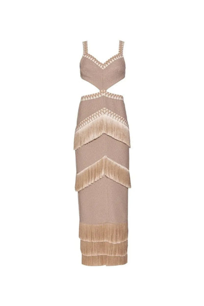 VALENTINA CUT-OUT FRINGE KNIT MAXI DRESS