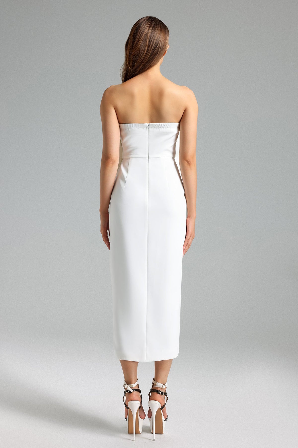 Valery 3d Flower Slit Midi Dress - White