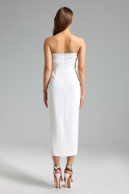 Valery 3d Flower Slit Midi Dress - White