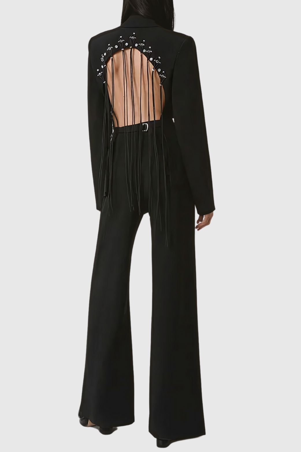 Vienna Hollow Fringe Backless Blazer in black