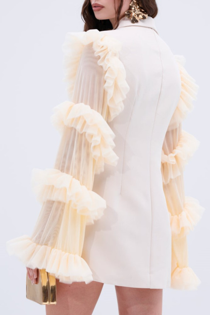 Ruffle Sleeve Blazer Mini Dress - Beige