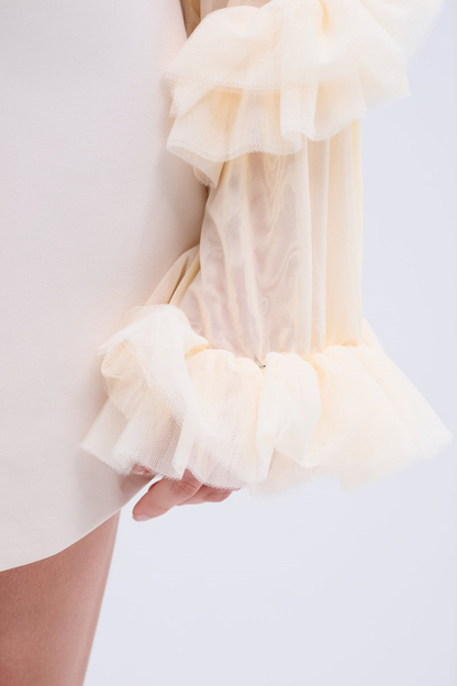Ruffle Sleeve Blazer Mini Dress - Beige