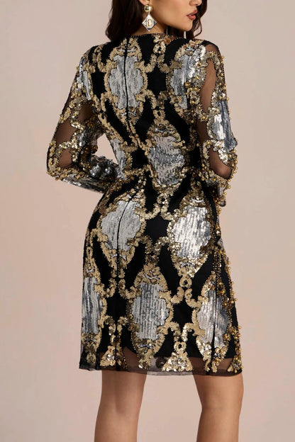 VIVIEN SEQUINS EMBROIDERY SHEER MINI DRESS