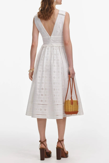White Cotton Broderie Midi Dress