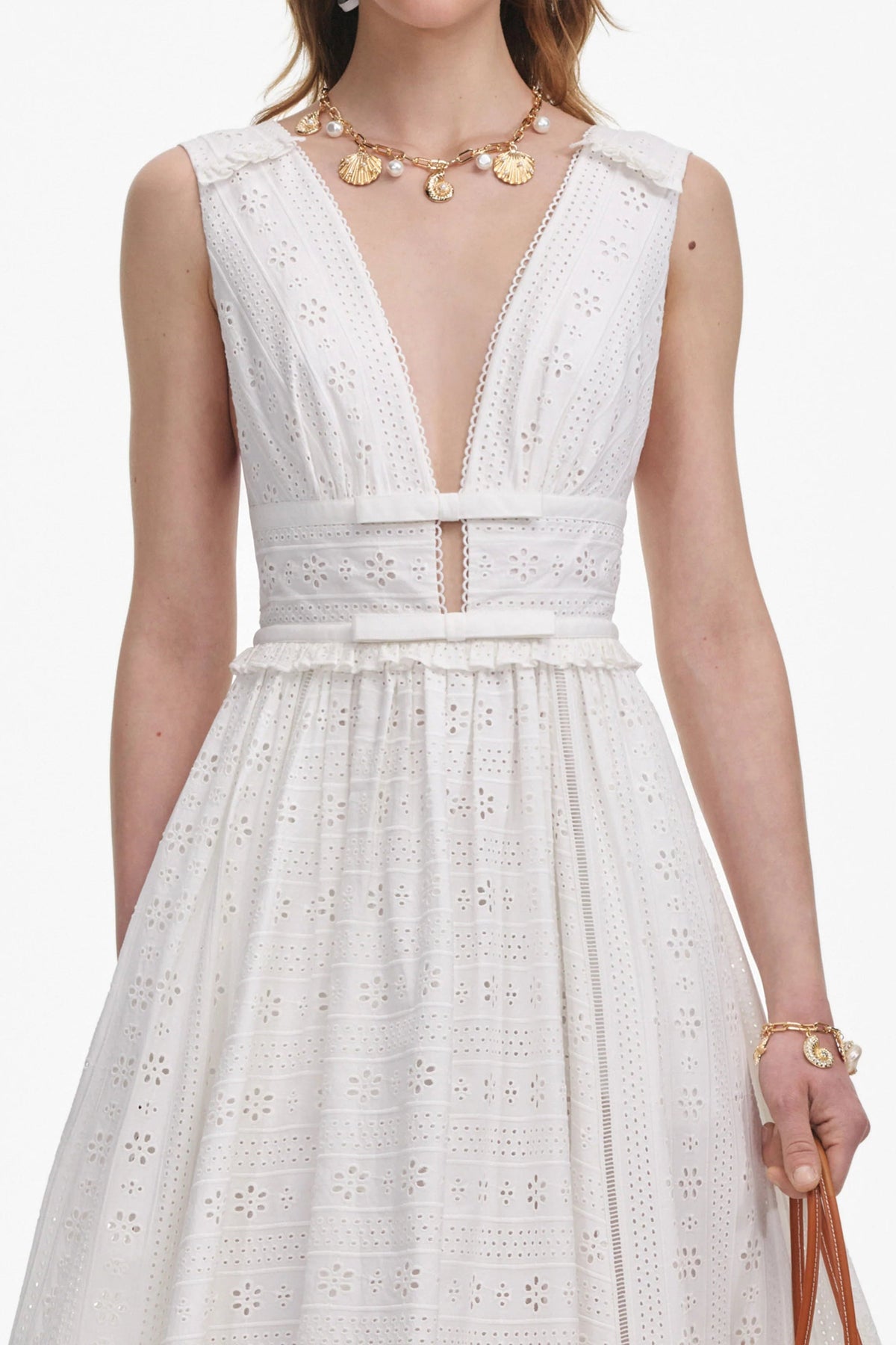 White Cotton Broderie Midi Dress