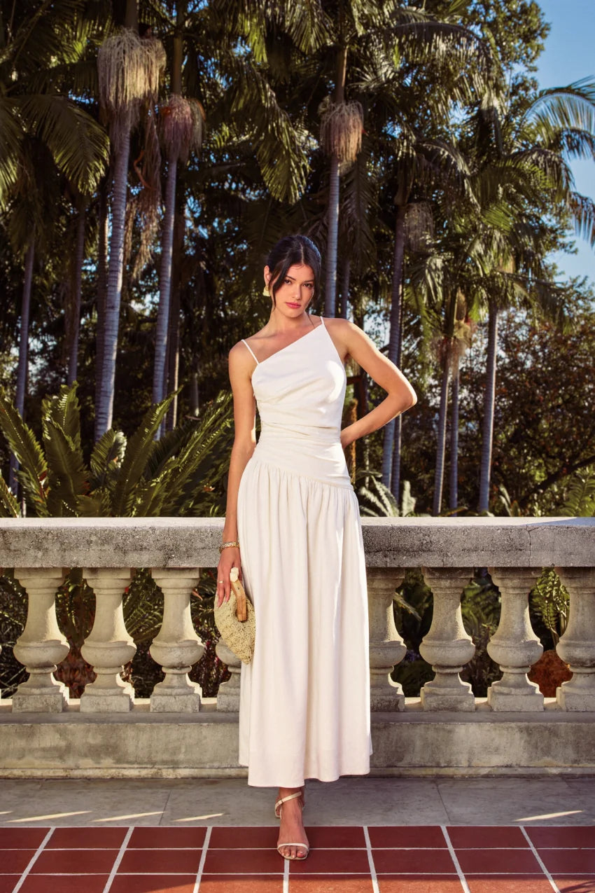 White Hot One Shoulder Maxi Dress
