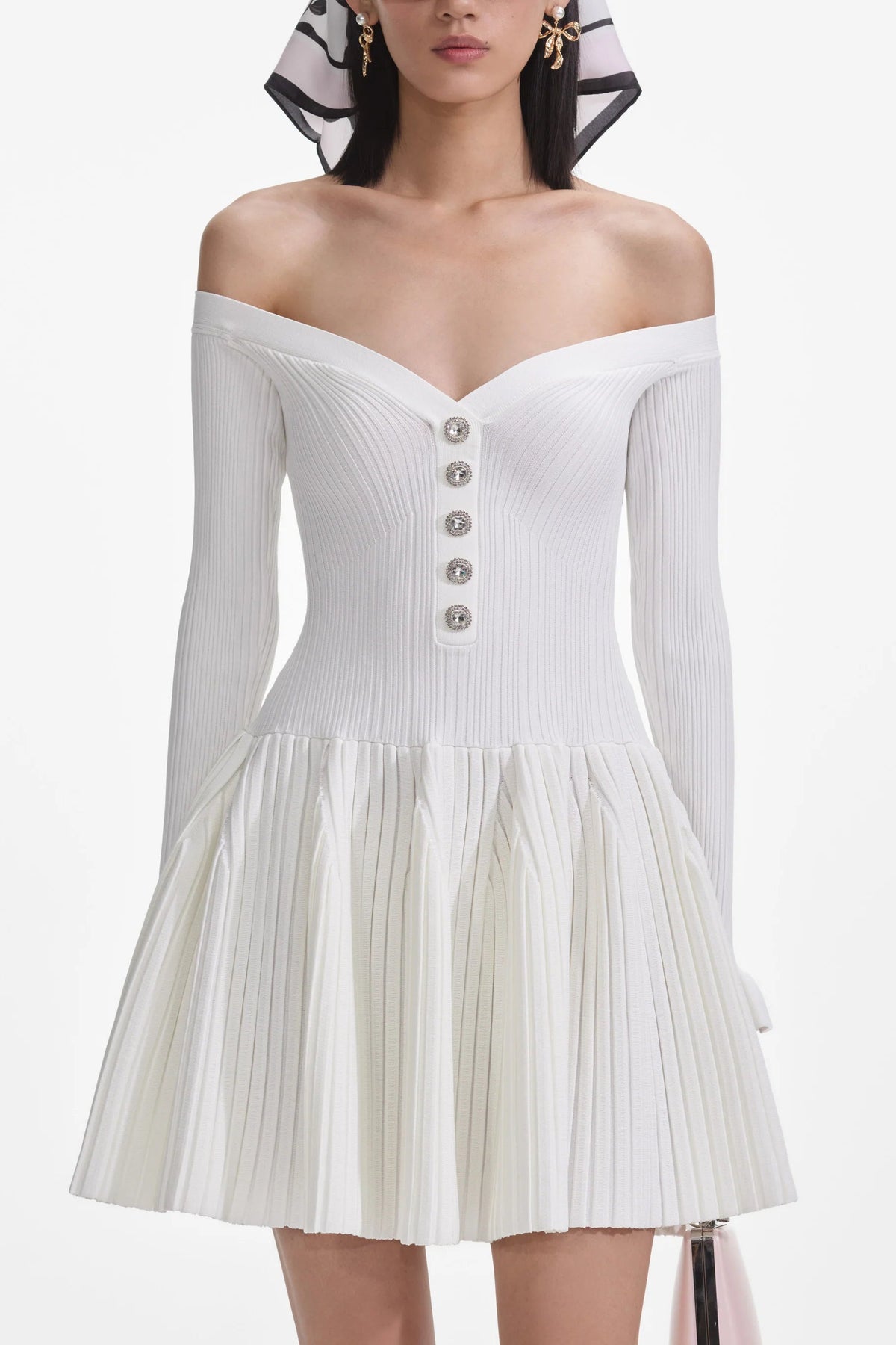 White Ribbed Knit Mini Dress