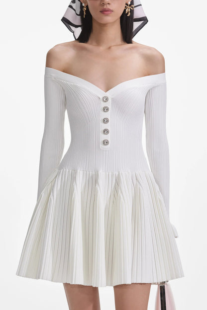 White Ribbed Knit Mini Dress