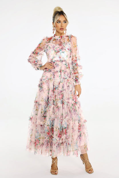 Winona Print Mesh Midi Dress