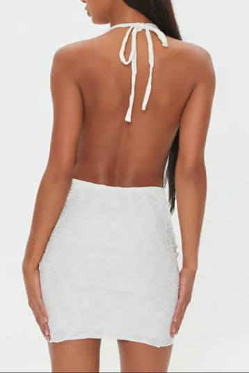 White Textured Bodycon Mini Dress