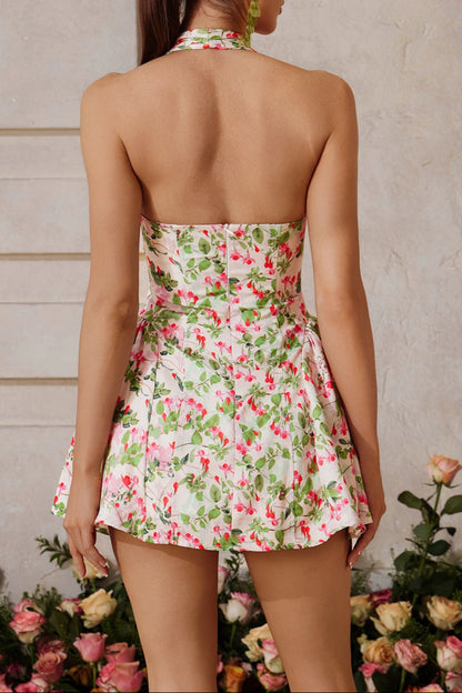 Plunge Neck Floral Mini Dress