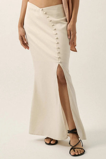 Curve Matte Satin Buttoned Maxi Skirt