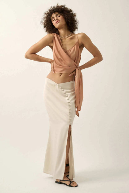 Curve Matte Satin Buttoned Maxi Skirt