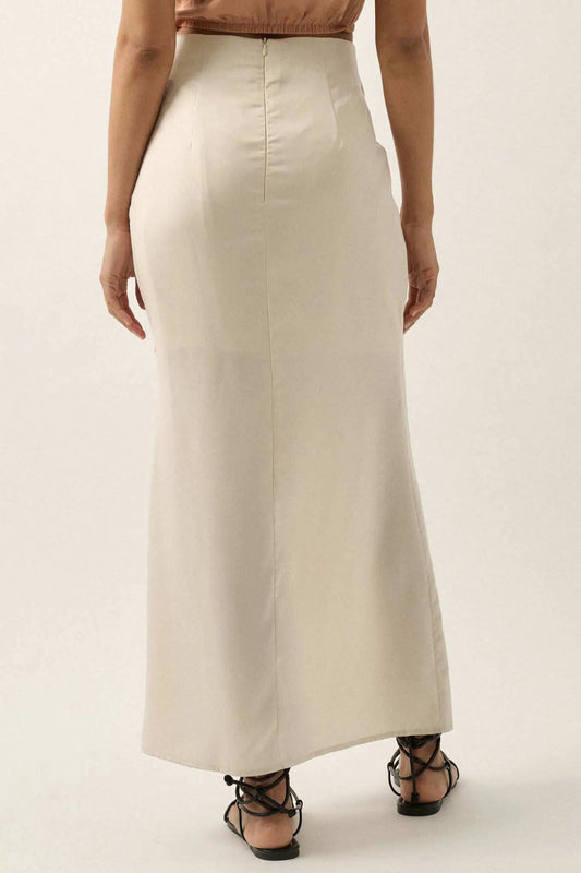Curve Matte Satin Buttoned Maxi Skirt