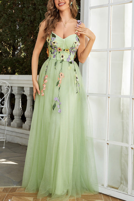 3D Flowers A Line Spaghetti Straps Green Prom Dress