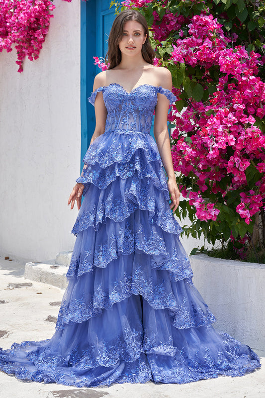 Off Shoulder Dark Blue Maxi Dress