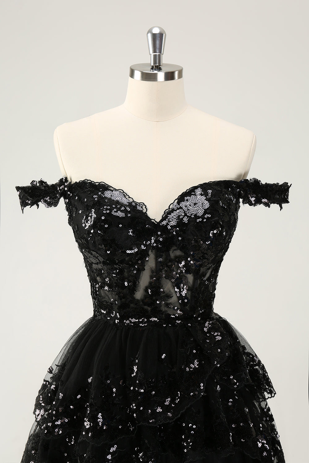 Sparkly Red A Line Off The Shoulder Corset Tiered Lace Short Homecoming Dress