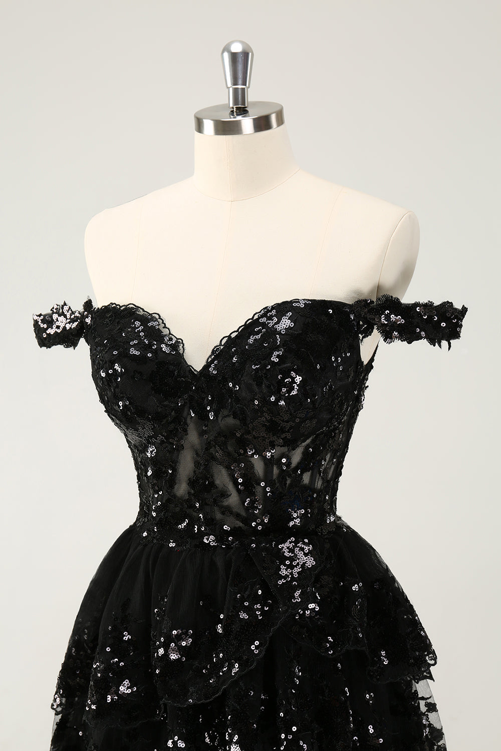 Sparkly Red A Line Off The Shoulder Corset Tiered Lace Short Homecoming Dress