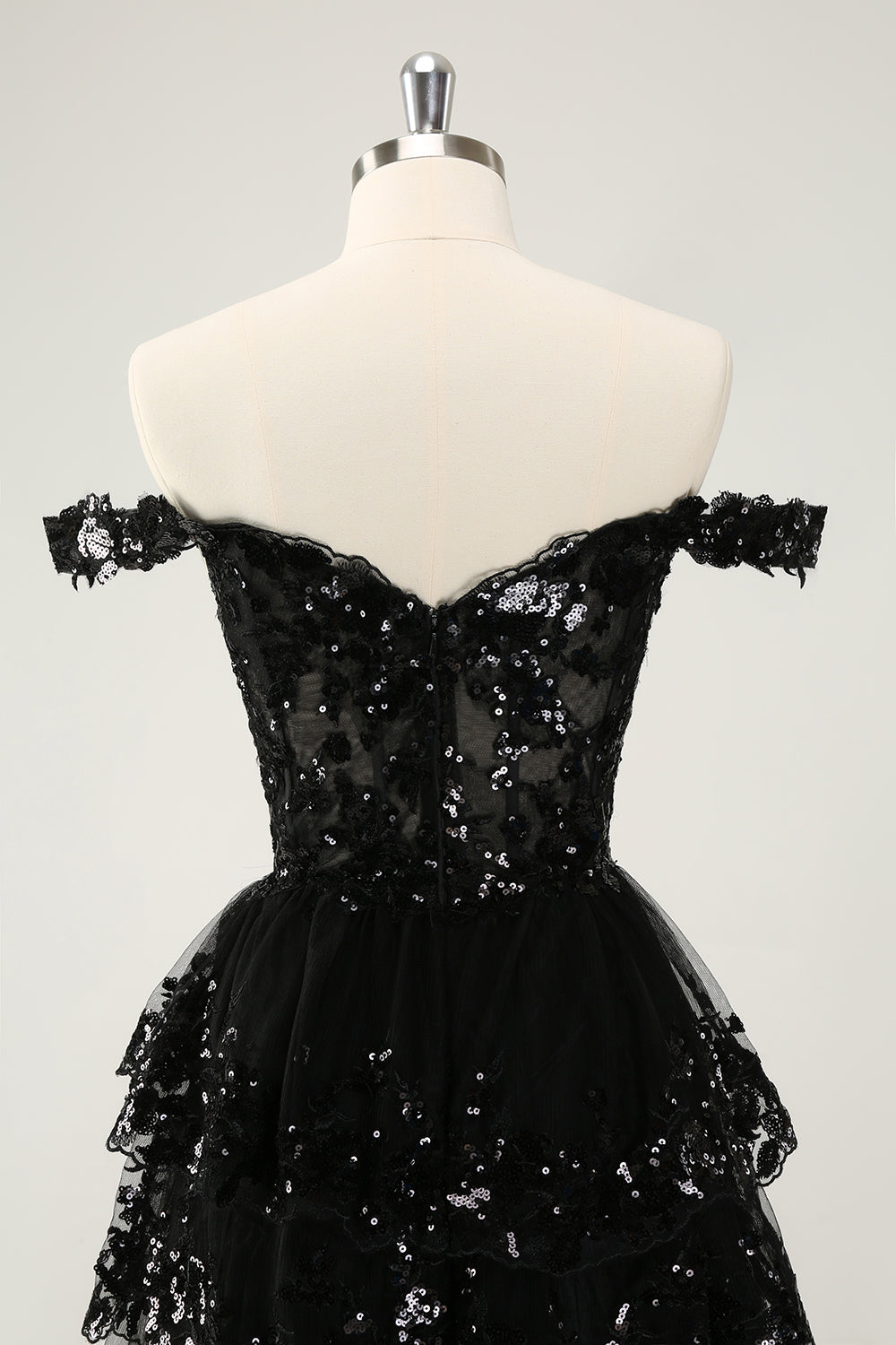 Sparkly Red A Line Off The Shoulder Corset Tiered Lace Short Homecoming Dress