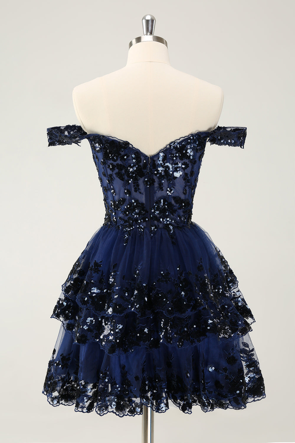 Sparkly Red A Line Off The Shoulder Corset Tiered Lace Short Homecoming Dress