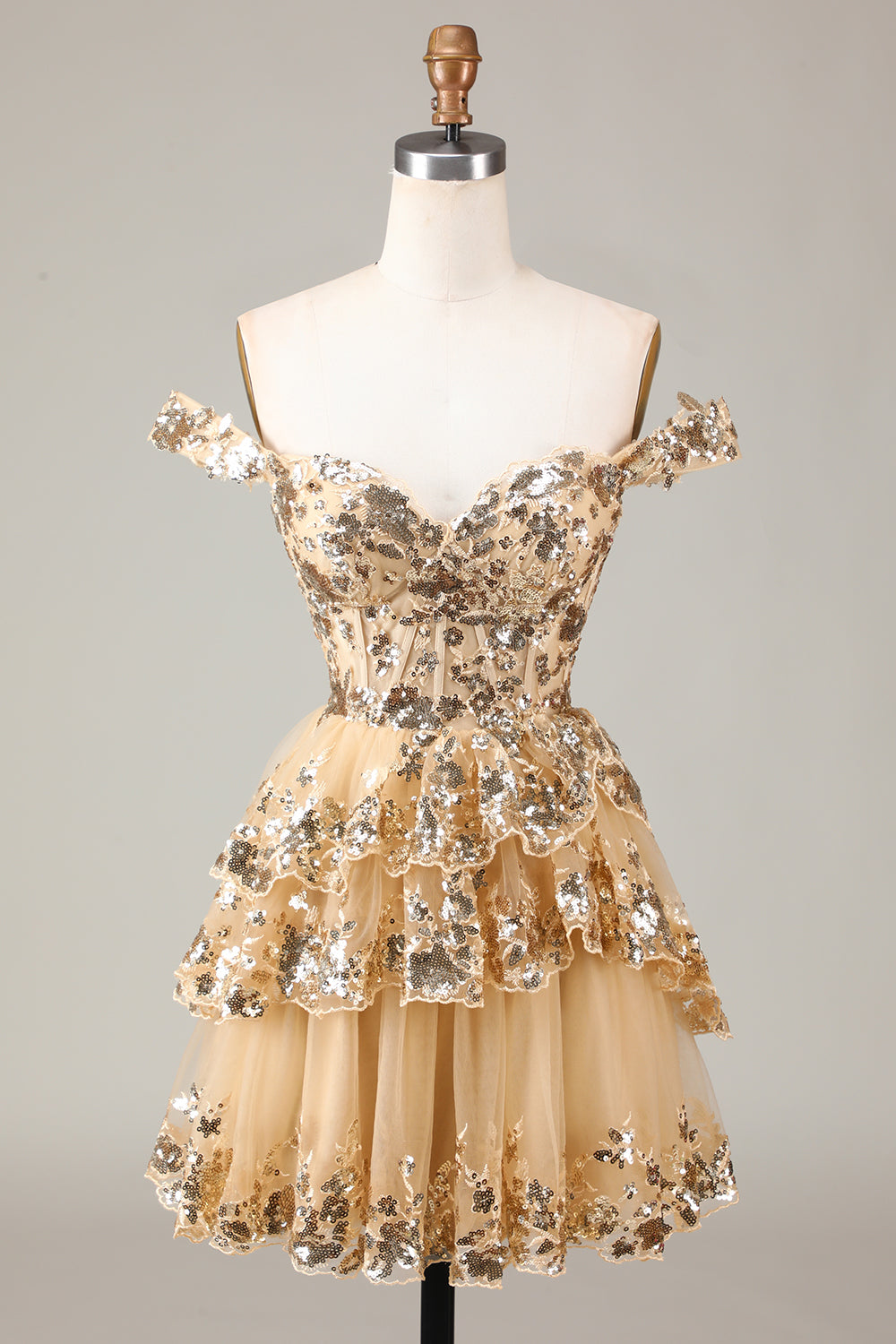 Sparkly Red A Line Off The Shoulder Corset Tiered Lace Short Homecoming Dress
