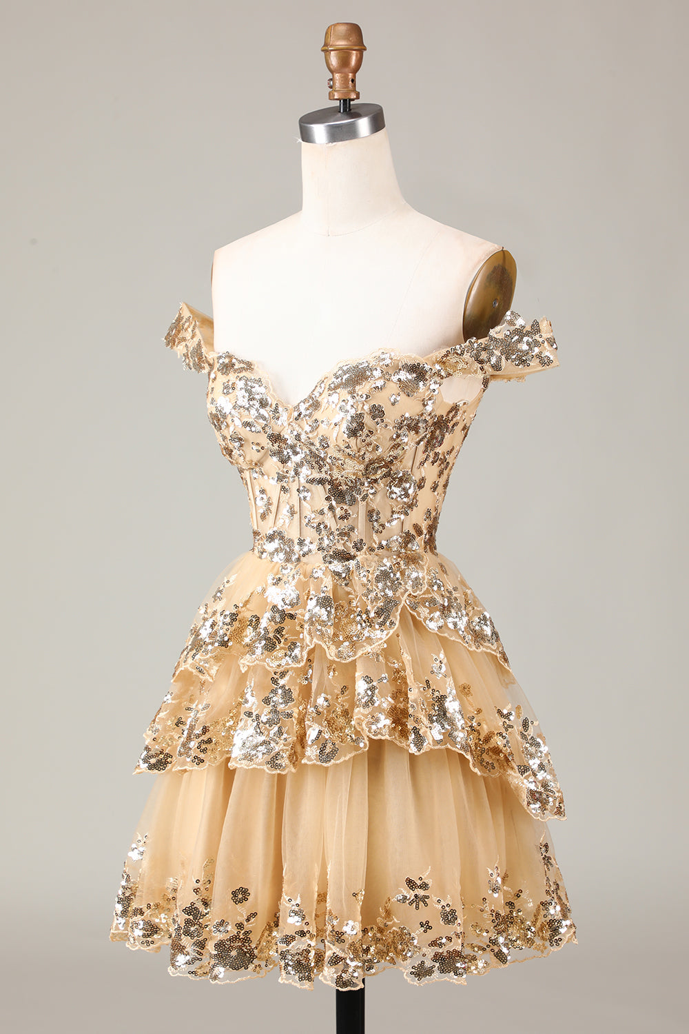 Sparkly Red A Line Off The Shoulder Corset Tiered Lace Short Homecoming Dress