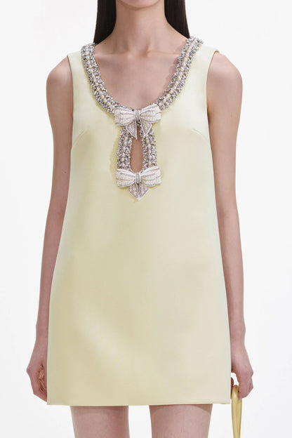 Yellow Crepe Bow Mini Dress
