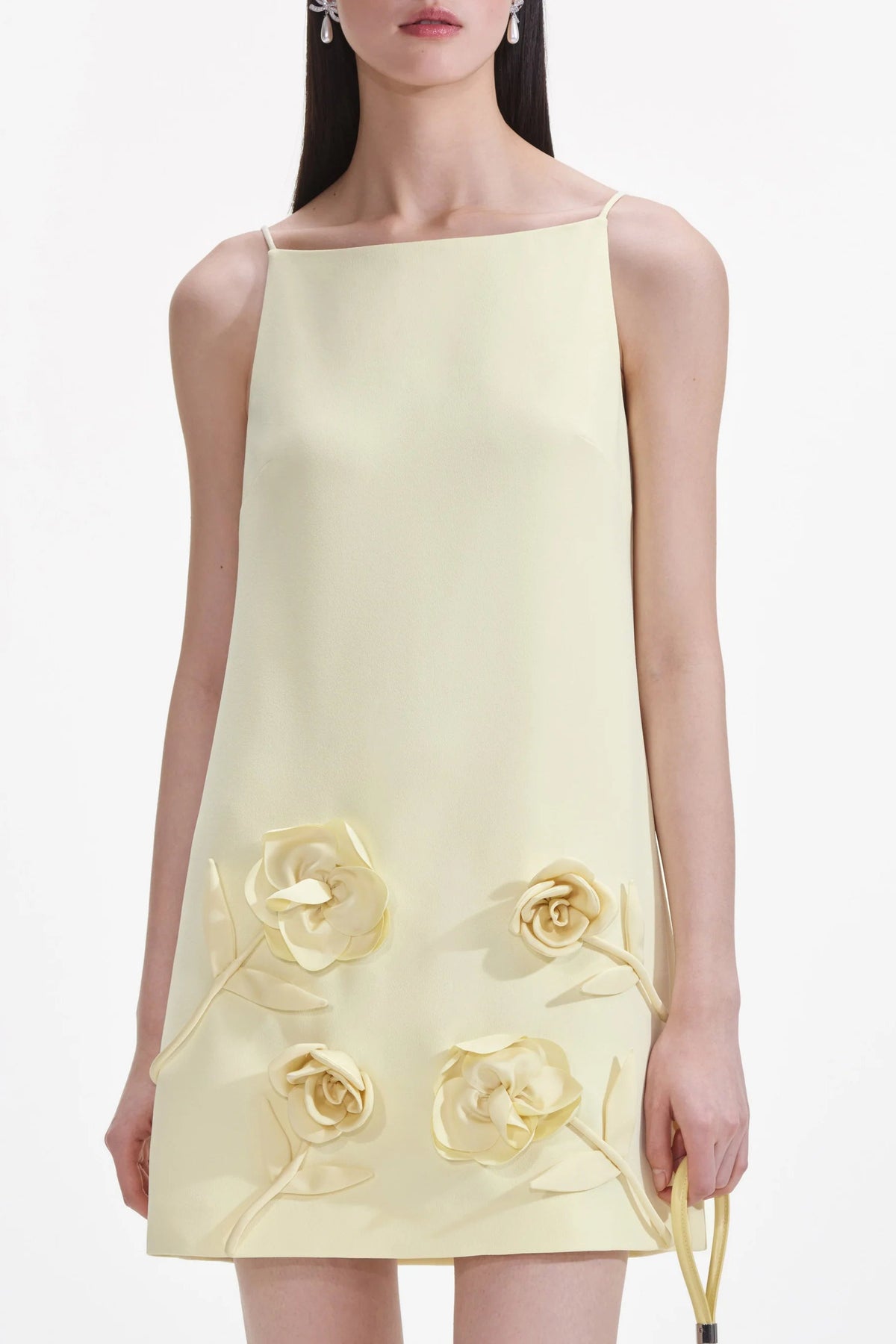 Yellow Crepe Flower Mini Dress