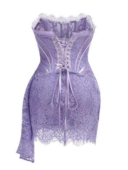 Strapless Lace Dress In Lilac