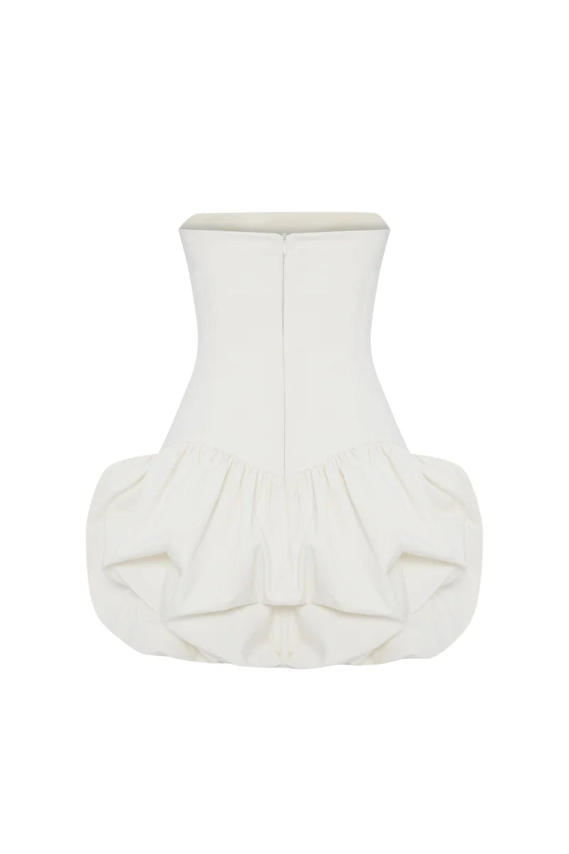 regina strapless puffy mini dress in off-white