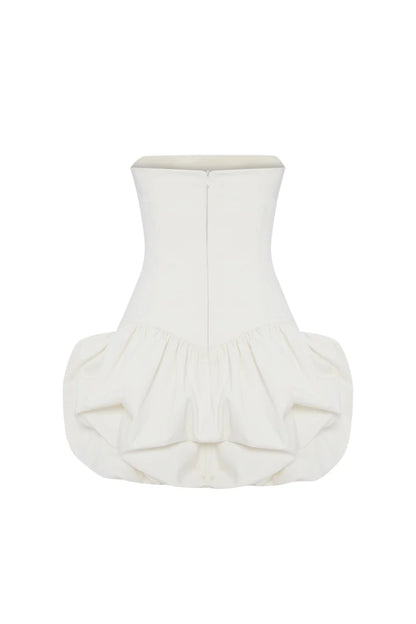 regina strapless puffy mini dress in off-white