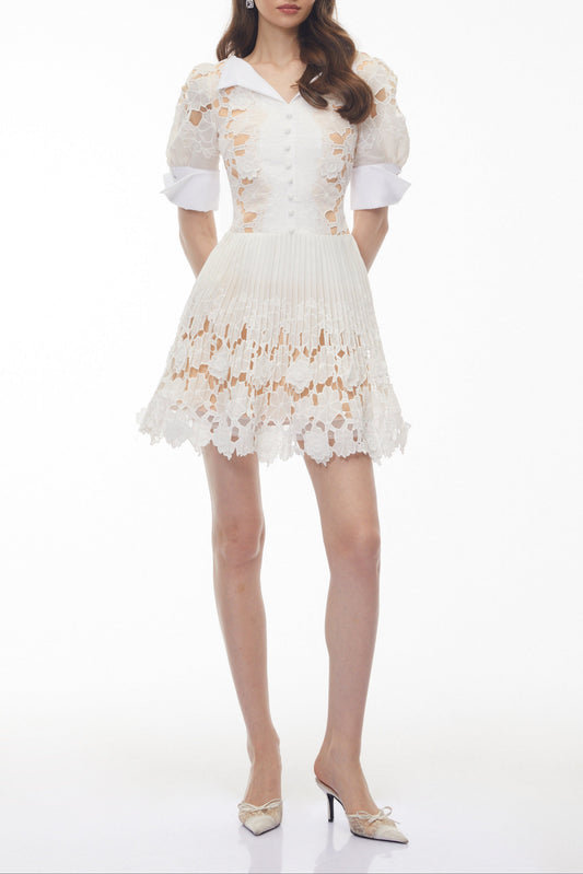 selena White Floral Appliqué Mini Dress with Cut-Outs
