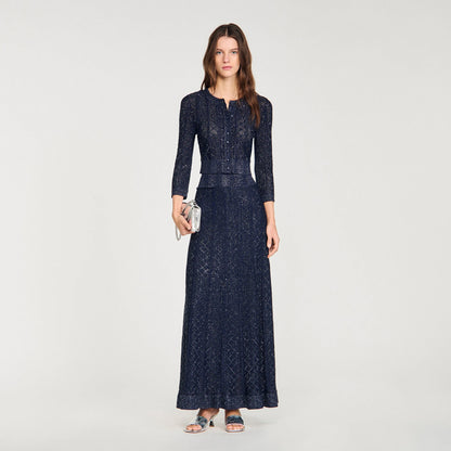 alexandra Rhinestone knit maxi skirt in navy blue
