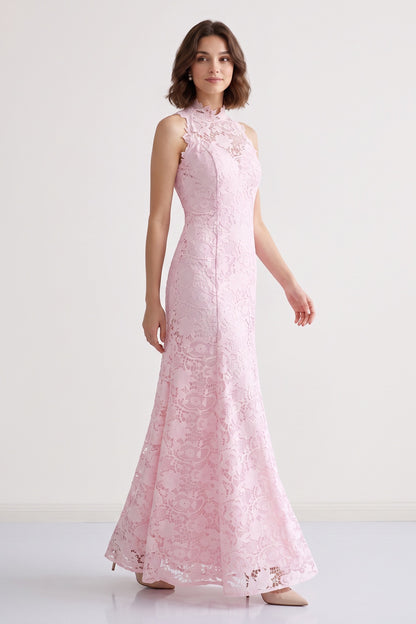 Blush Pink Floral Lace Floor-Length Dress Premium Fabric - product view 5