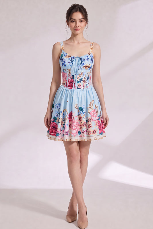 light blue structured cotton woven fit-and-flare dress light blue structured cotton woven dress - product view 3