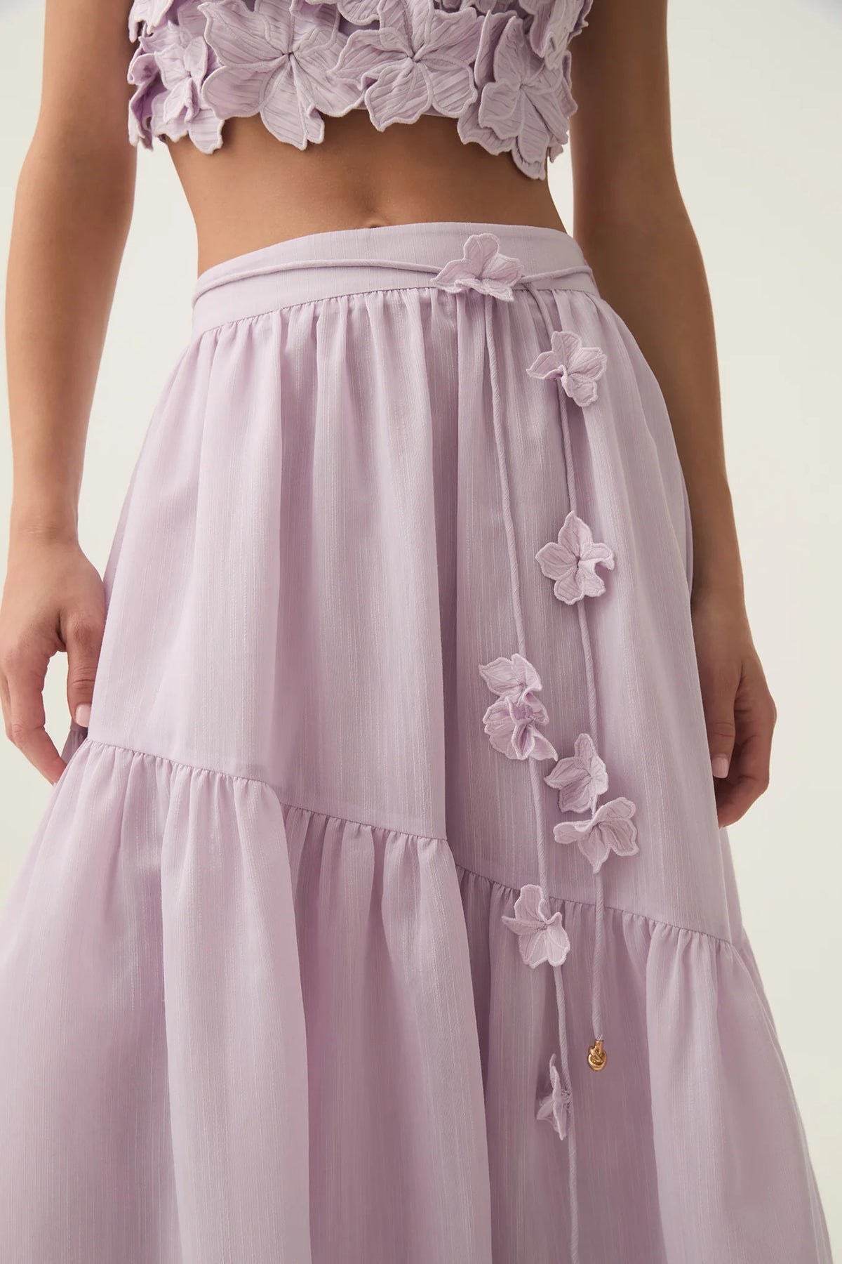 ashley Flower Shell Top Maxi Skirt set in purple