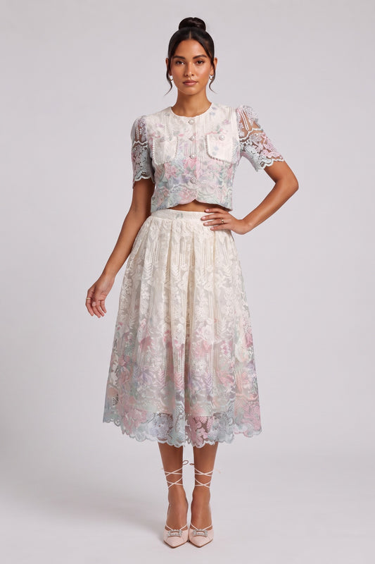 Floral Lace Two-Piece Set — Cropped Jacket & Midi Skirt Premium Fabric - product view 2